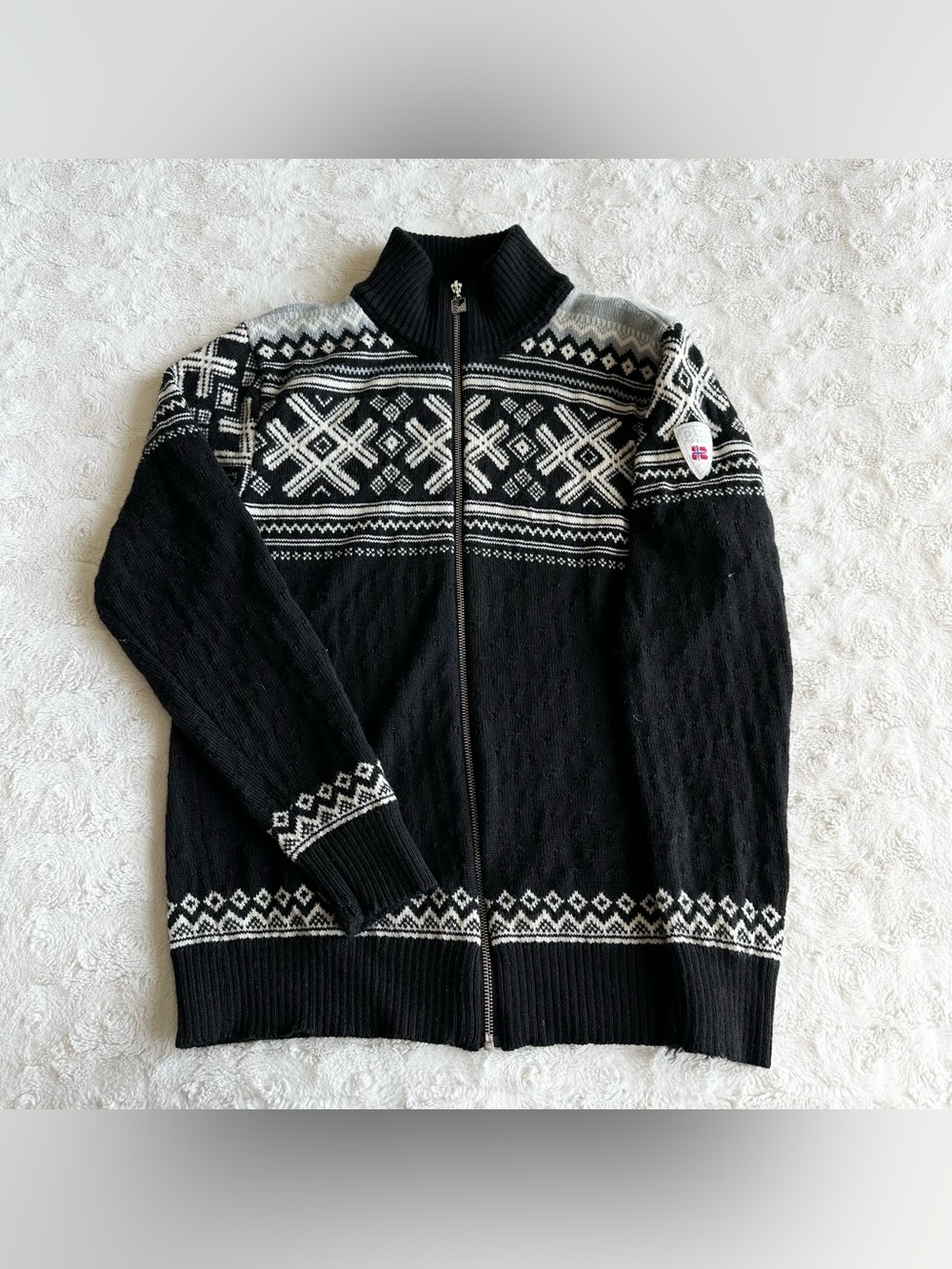 Dale of Norway Sweater Womens Small Black Merino Wool Fair Isle Nordic Full Zip